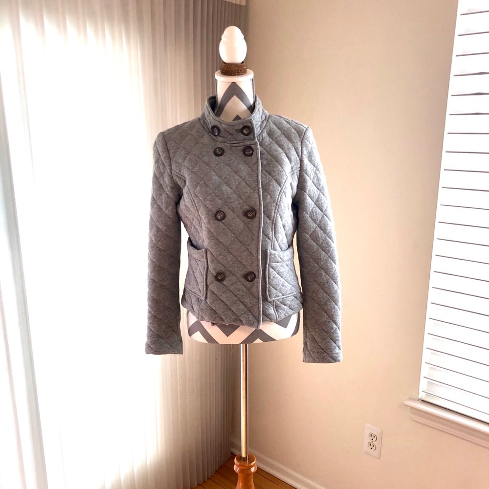 CAbi Quilted Funnel Neck Coat | Gray | Medium